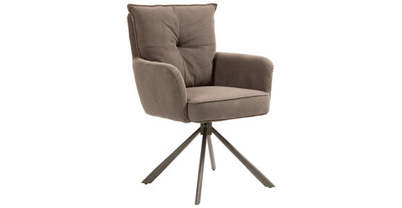 ARMLEHNSTUHL  Sitzfläche 180° drehbar, automatische Rückholfunktion Feincord  - Braun, Design, Textil/Metall (61/95/67cm) - Novel