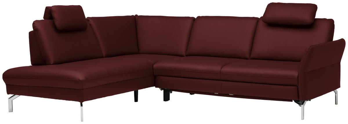 ECKSOFA in Echtleder Brombeere  - Brombeere/Alufarben, Konventionell, Leder/Metall (220/284cm) - Beldomo Premium