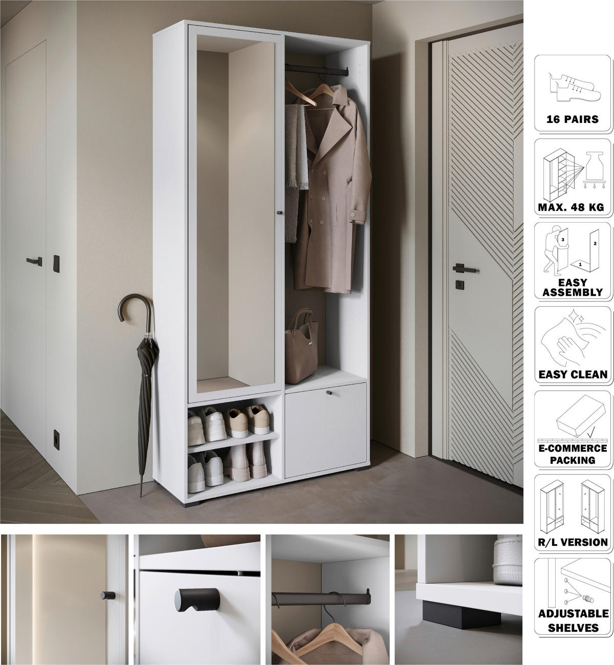 GARDEROBE  in 90/190/33 cm  - Weiss, Trend, Holzwerkstoff (90/190/33cm) - MID.YOU