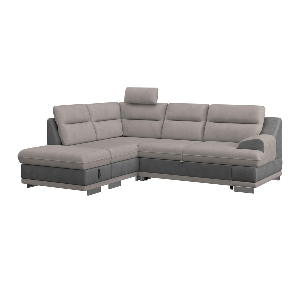 WOHNLANDSCHAFT in Velours Grau, Hellgrau  - Chromfarben/Hellgrau, Konventionell, Textil/Metall (217/264cm) - MID.YOU