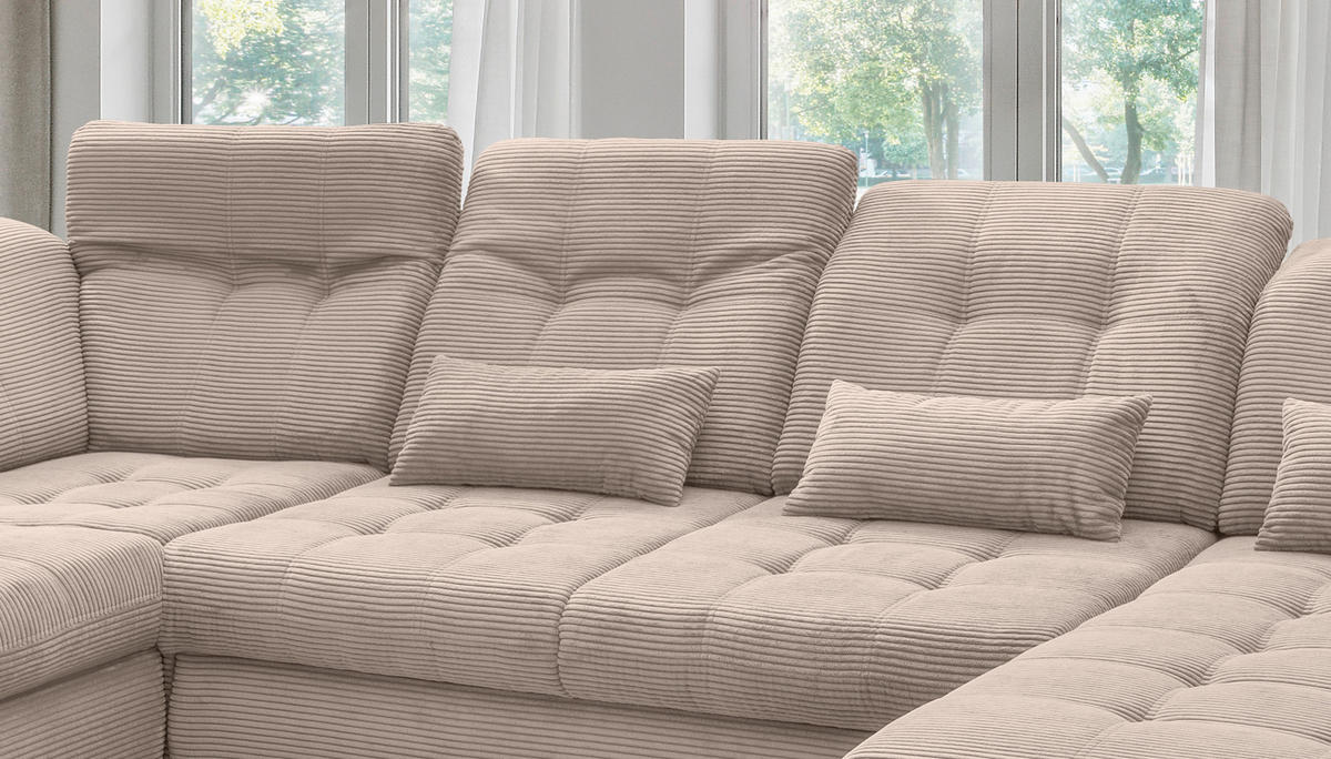 SALON PANORAMIQUE in Cord Beige  - beige/noir, Modern, textile/métal (252/387/184cm) - Livetastic