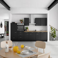 KÜCHENBLOCK Touch 330 cm  in Schwarz, Eichefarben  - Edelstahlfarben/Eichefarben, MODERN, Holzwerkstoff/Metall (330cm) - Nobilia