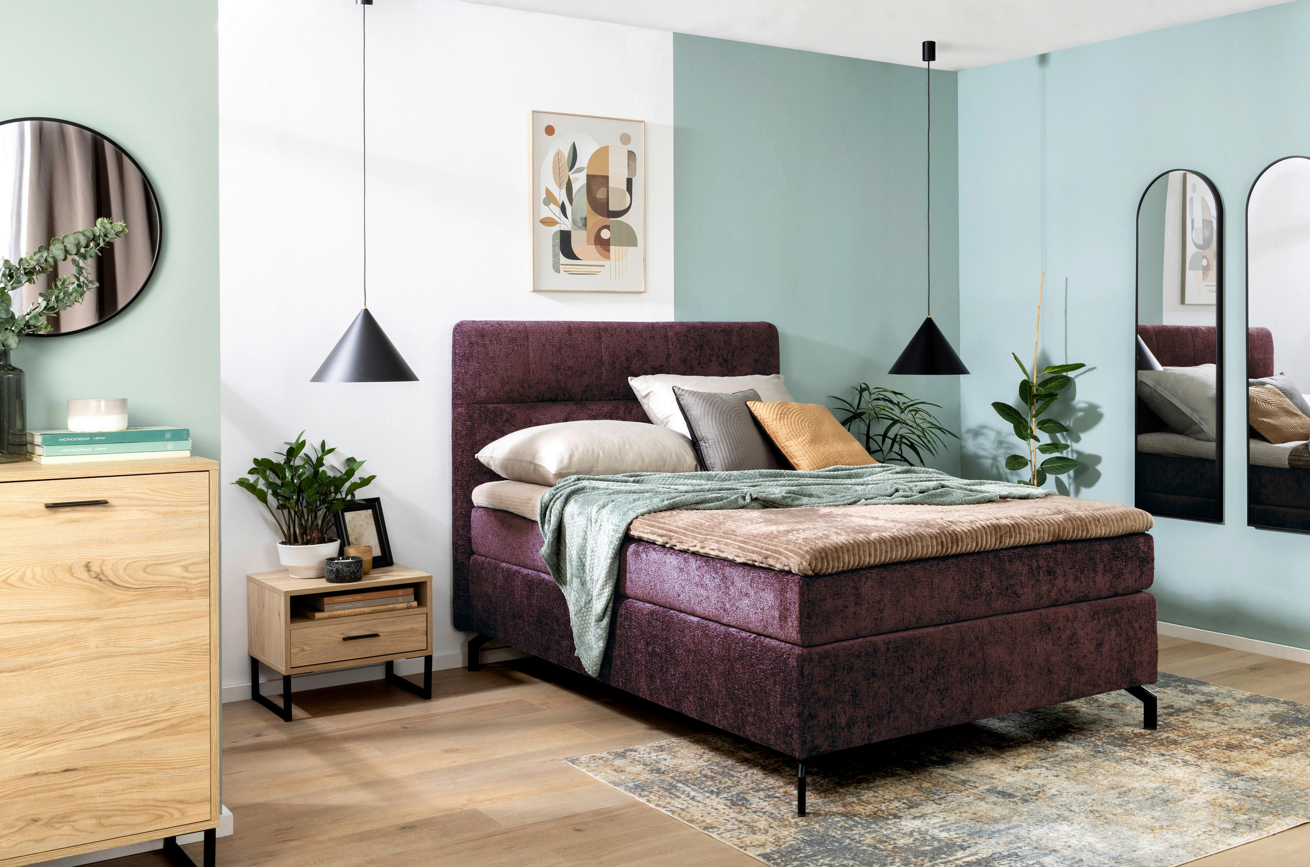 BOXSPRINGBETT 140/200 cm  in Dunkelrot  - Schwarz/Dunkelrot, Design, Textil/Metall (140/200cm) - Esposa