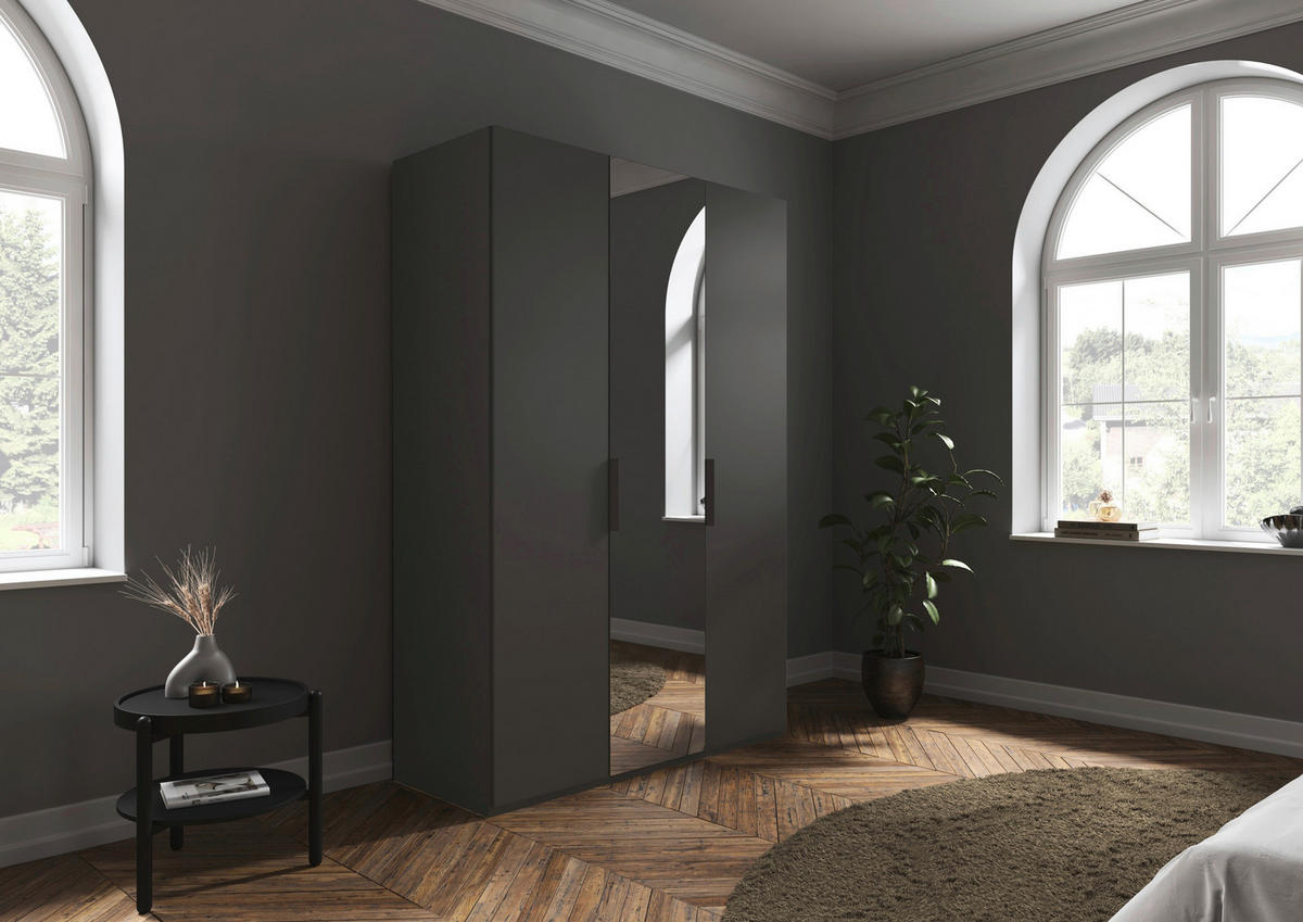 DREHTÜRENSCHRANK 151/223/61 cm,  in Graphitfarben, 3-türig  - Graphitfarben, Basics, Glas/Holzwerkstoff (151/223/61cm) - Novel