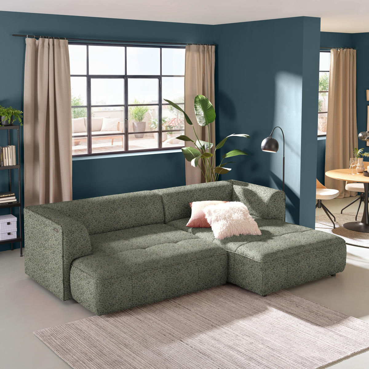 ECKSOFA Webstoff Khaki  - Khaki/Schwarz, Design, Kunststoff/Textil (288/188cm) - Welnova