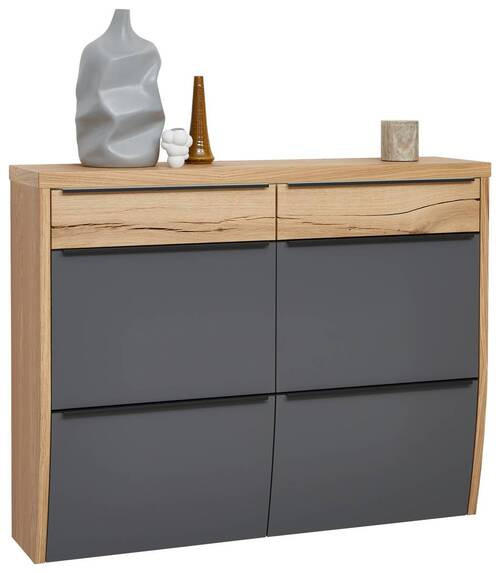 HÄNGESCHUHSCHRANK furniert, massiv Grau, Eichefarben  - Eichefarben/Anthrazit, Design, Holzwerkstoff/Metall (121/95/31cm) - Dieter Knoll