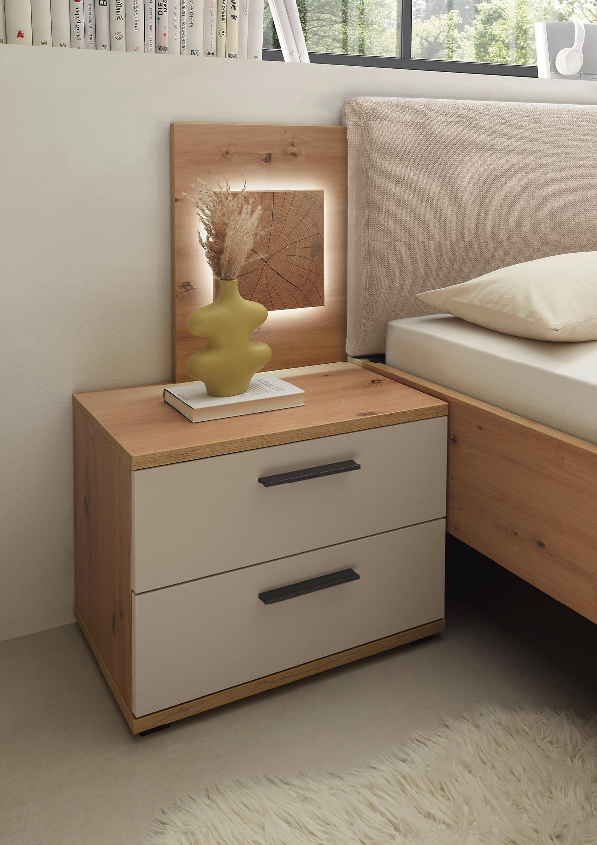 ÉJJELISZEKRÉNY kasmírszínű, Artisan tölgy  - kasmírszínű/fekete, Konventionell, műanyag/faalapú anyag (60/45,3/38cm) - Xora