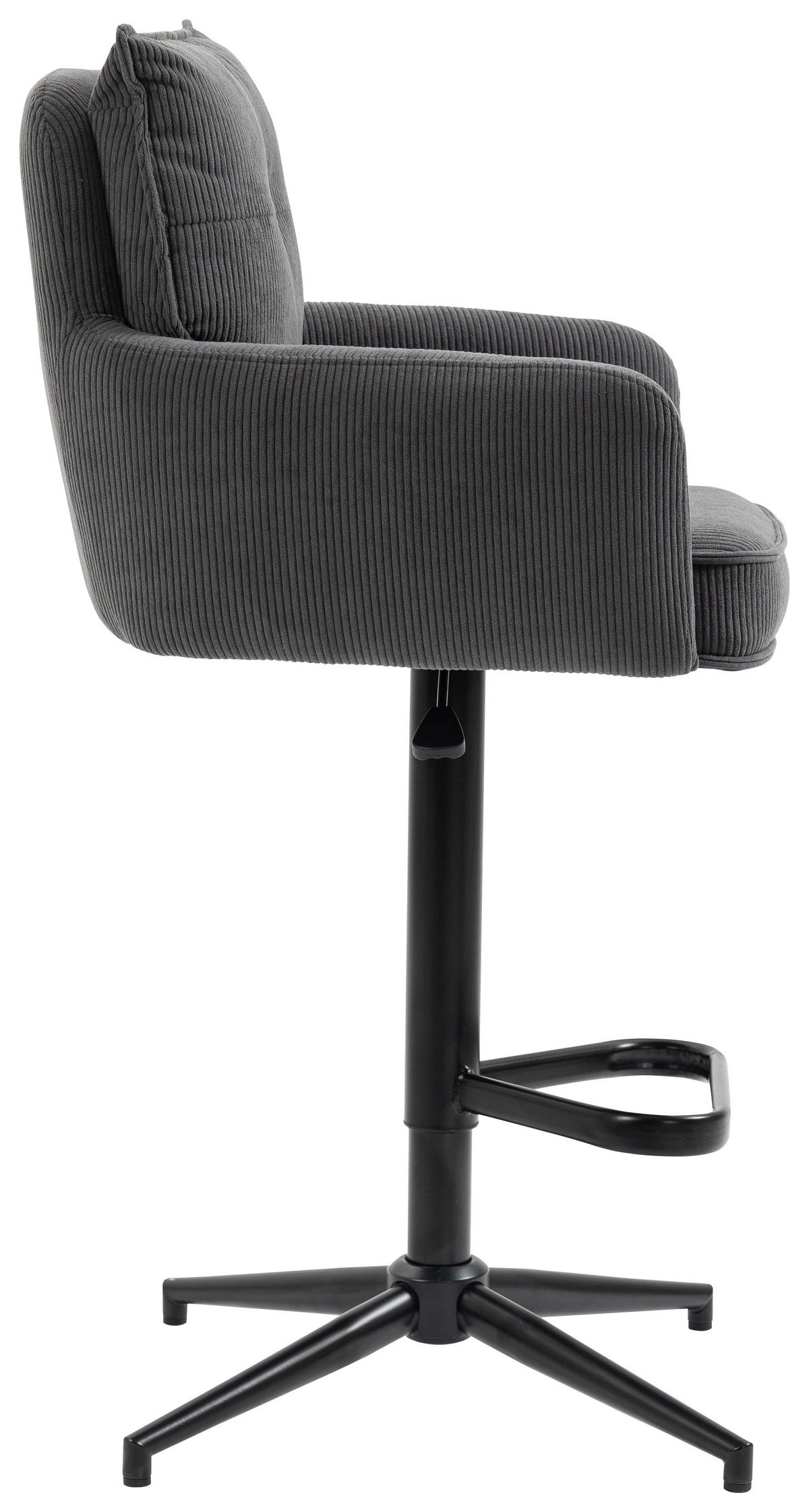 BARHOCKER Cord Anthrazit Eisen Stoffauswahl, Sitzfläche 360° drehbar, inklusive Armlehnen  - Anthrazit/Schwarz, Design, Textil/Metall (54/98-120/58cm) - Novel