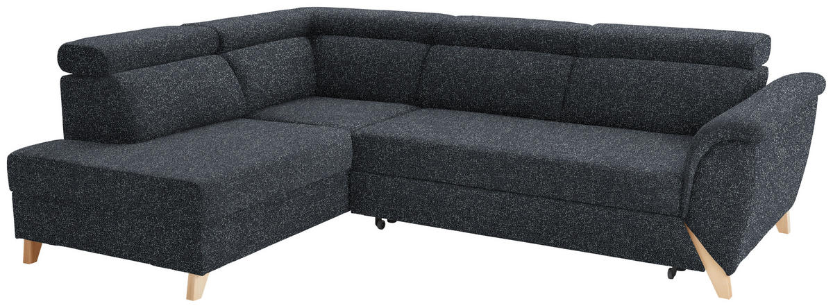 ECKSOFA in Bouclé Schwarz  200/265 cm  - Schwarz/Naturfarben, KONVENTIONELL, Holz/Textil (200/265cm) - Stylife