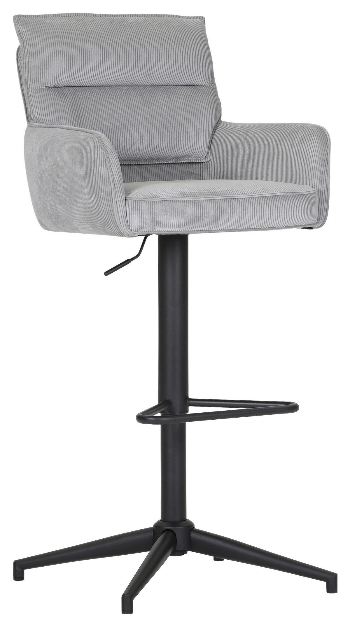 BARHOCKER Cord Hellgrau Stoffauswahl, Sitzfläche 360° drehbar  - Hellgrau/Schwarz, Design, Textil/Metall (54/98-120/58cm) - Novel