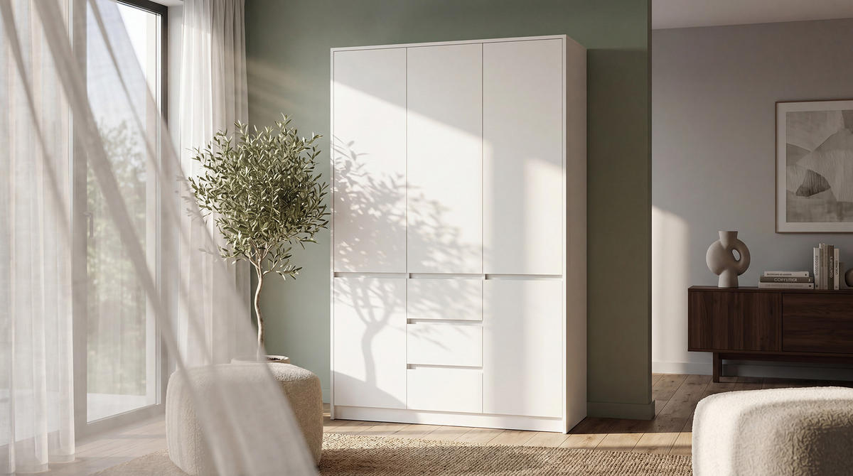 OMARA ZA OBLAČILA, bela  - bela, Basics, leseni material (133/205cm) - Xora