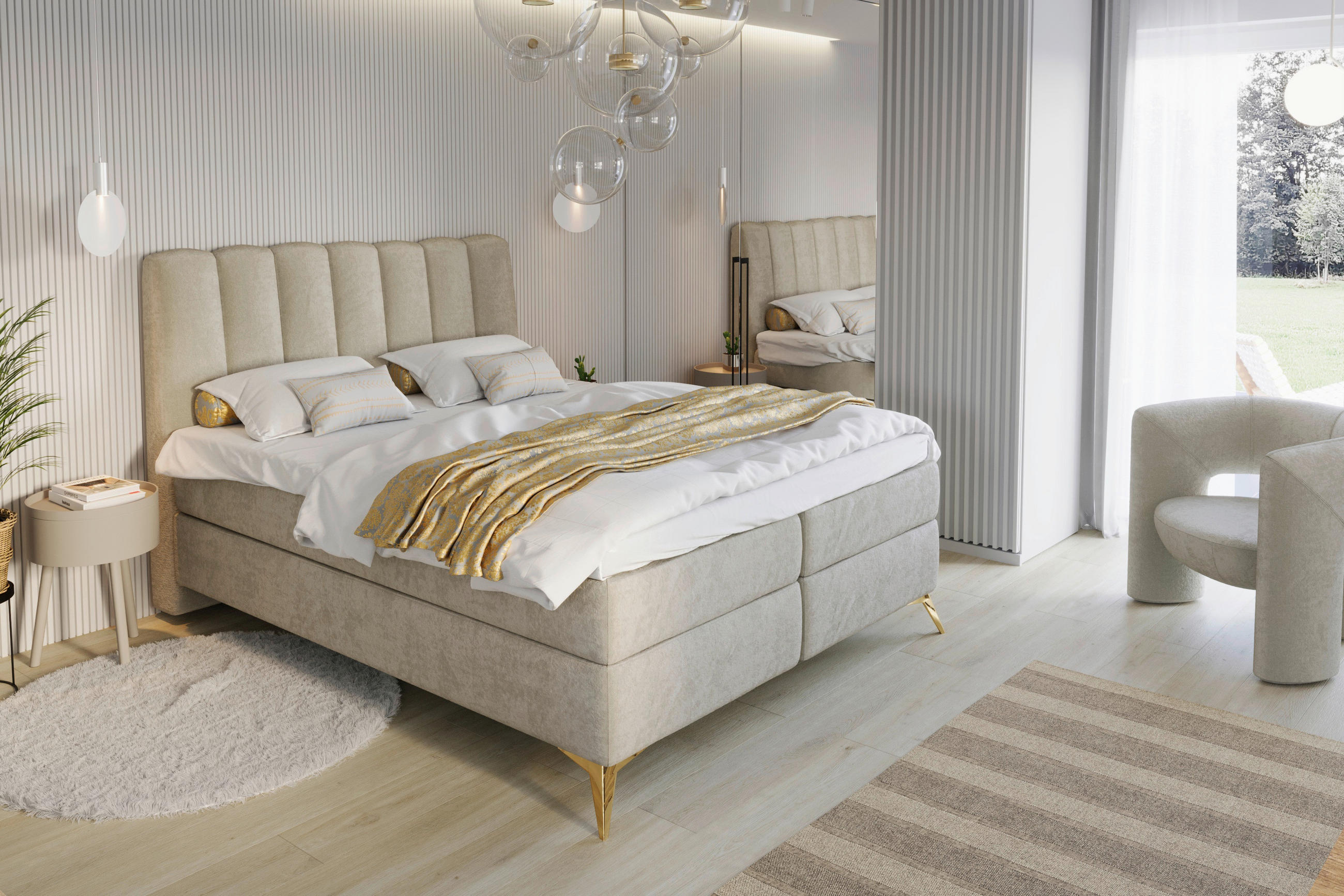 BOXBETT 120/200 cm  Beige  - Beige/Goldfarben, Basics, Kunststoff/Textil (120/200cm) - Livetastic