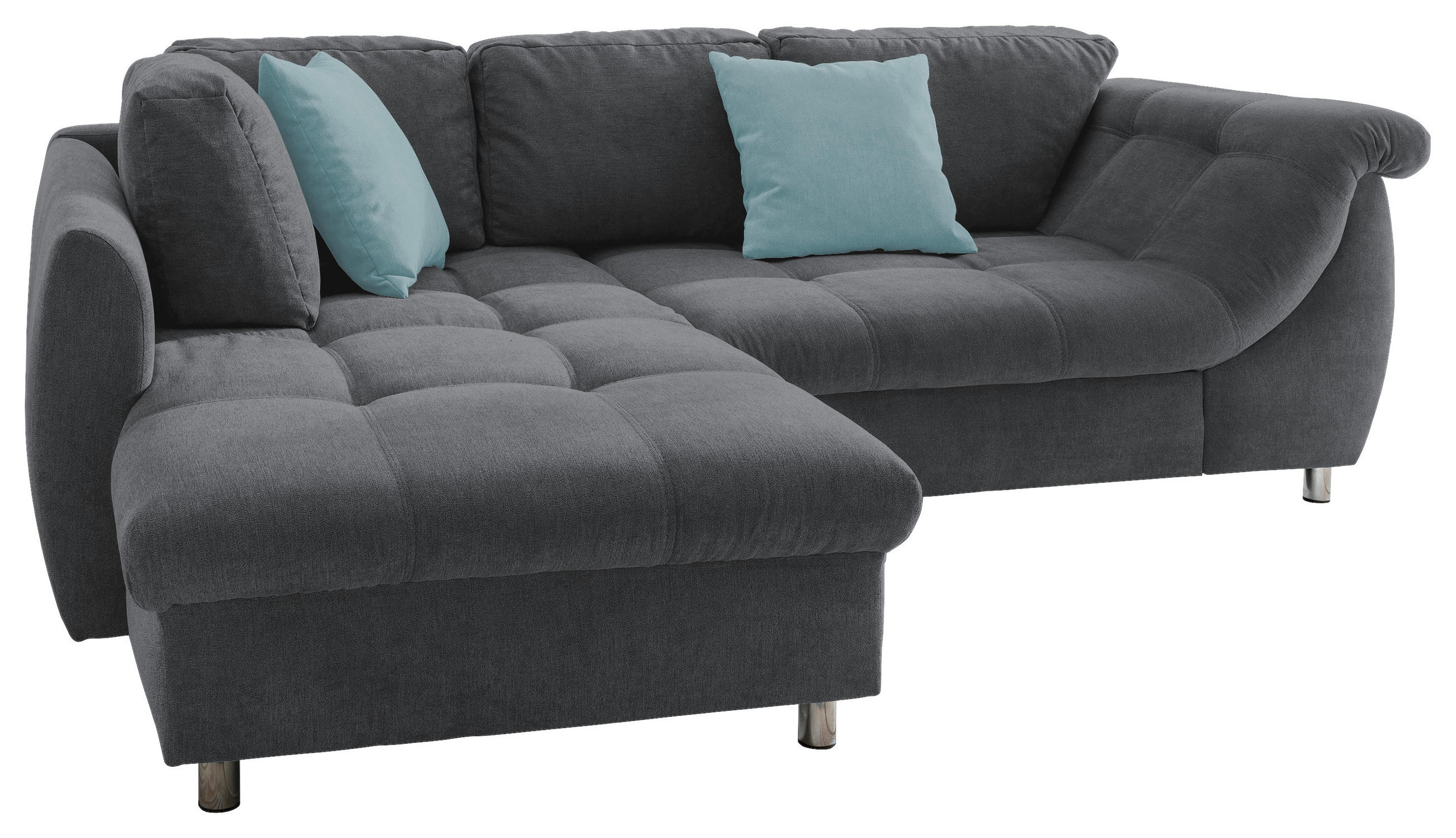 ECKSOFA Anthrazit, Pastellblau Mikrofaser - Chromfarben/Pastellblau, Design, Kunststoff/Textil (190/250cm) - Livetastic