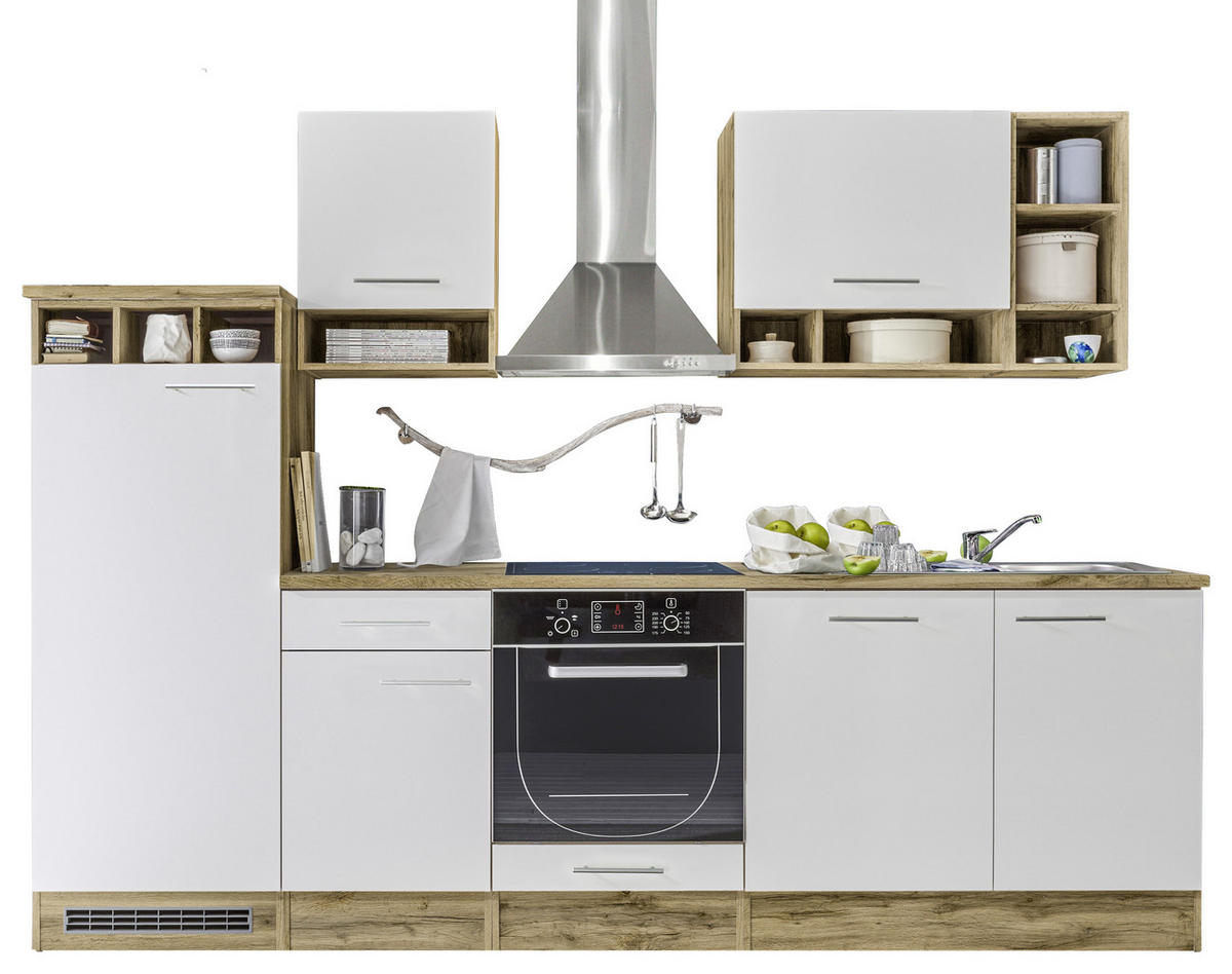 BUCĂTĂRIE FĂRĂ ELECTROCASNICE  - alb/culoare lemn stejar, Konventionell, material pe bază de lemn (280cm) - Xora