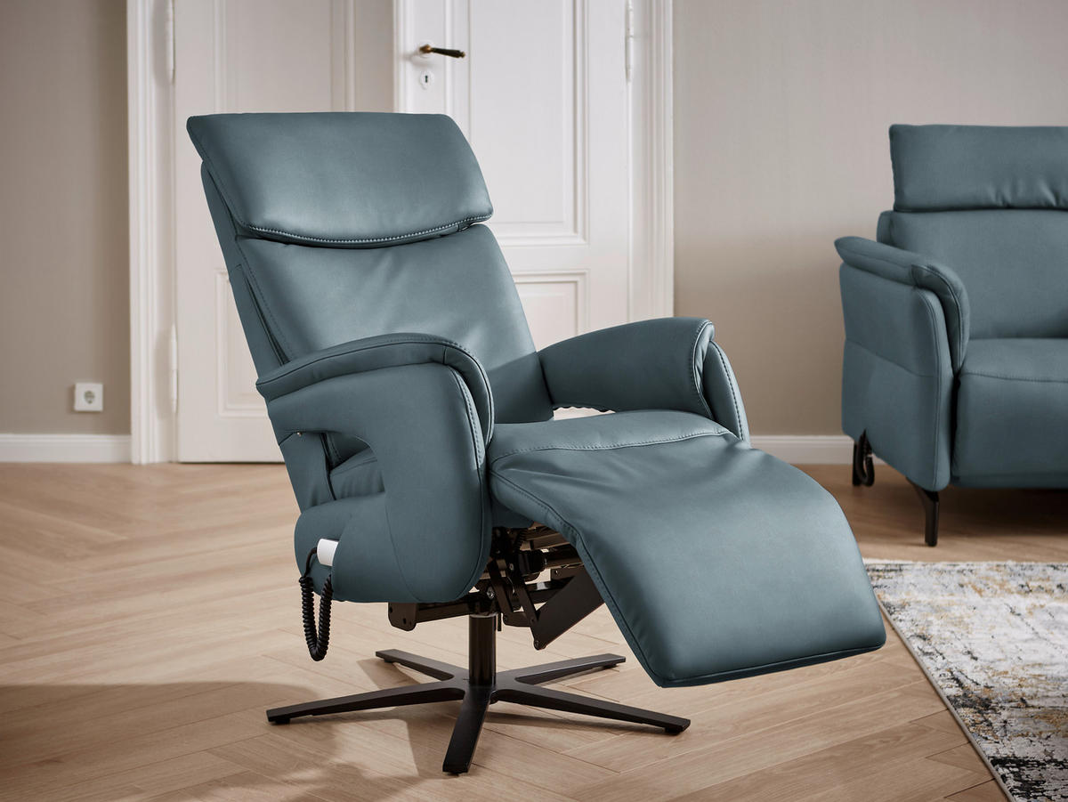 RELAXSESSEL in Leder Graublau  - Graublau/Schwarz, Design, Leder/Metall (70/115-119/85cm) - Dieter Knoll