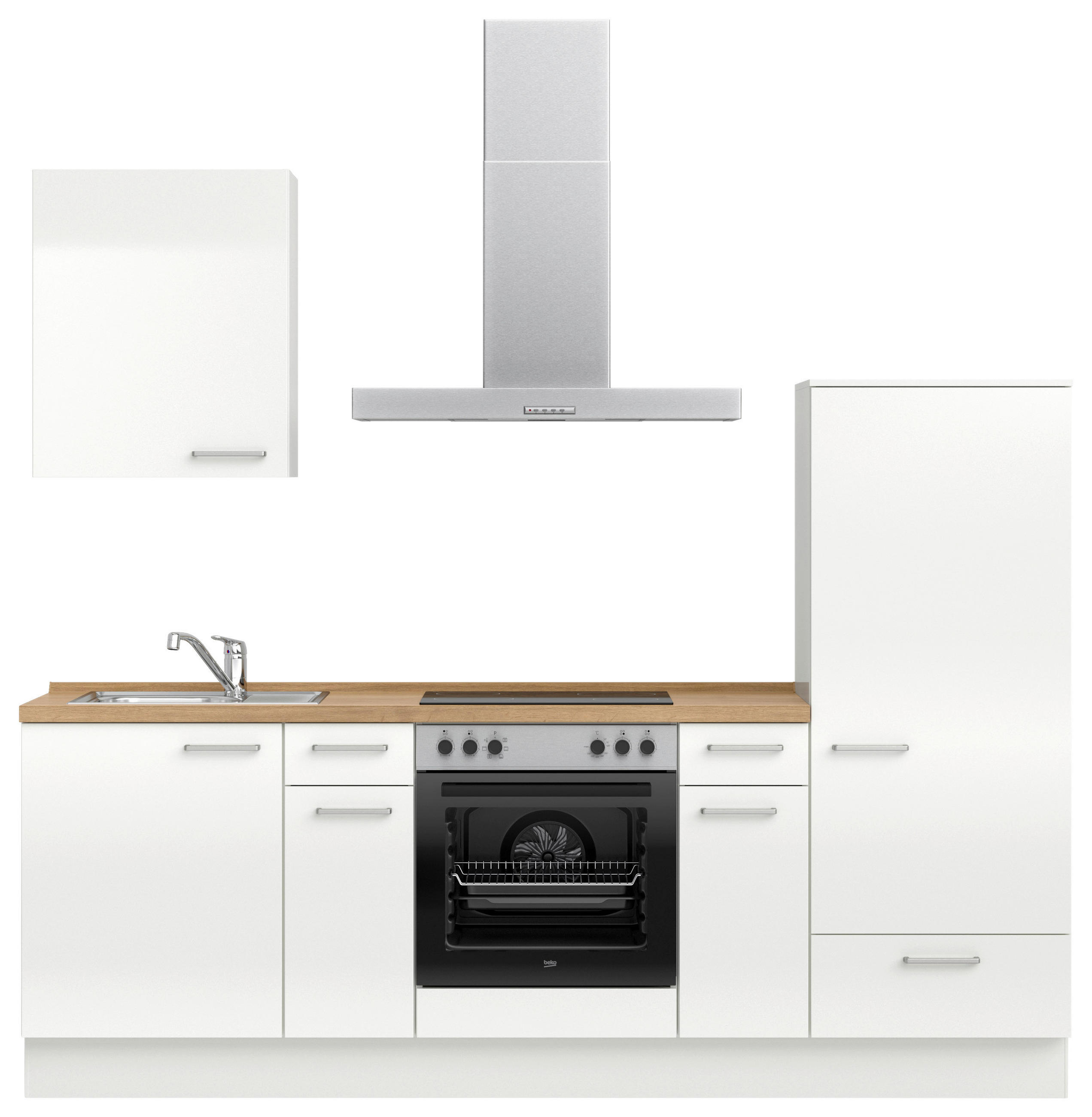 KÜCHENLEERBLOCK 240 cm   in Eichefarben, Weiß Hochglanz  - Edelstahlfarben/Eichefarben, MODERN, Holzwerkstoff/Metall (240cm) - Nobilia