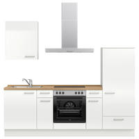 KÜCHENBLOCK 240 cm   in Eichefarben, Weiß Hochglanz  - Edelstahlfarben/Eichefarben, MODERN, Holzwerkstoff/Metall (240cm) - Nobilia