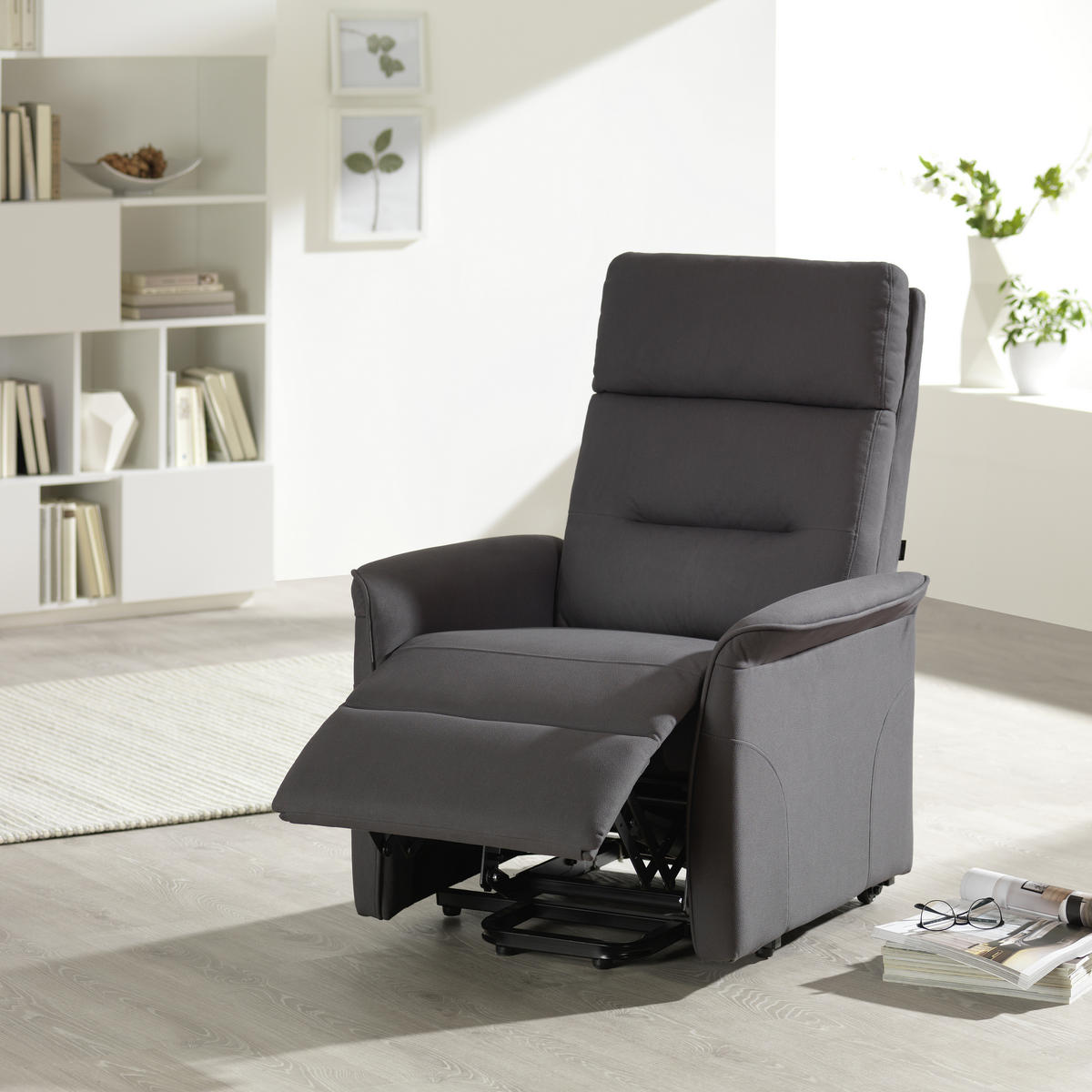 RECLINERFÅTÖLJ i mikrofiber grå  - svart/grå, Klassisk, textil (76/106/82-158cm) - Cantus