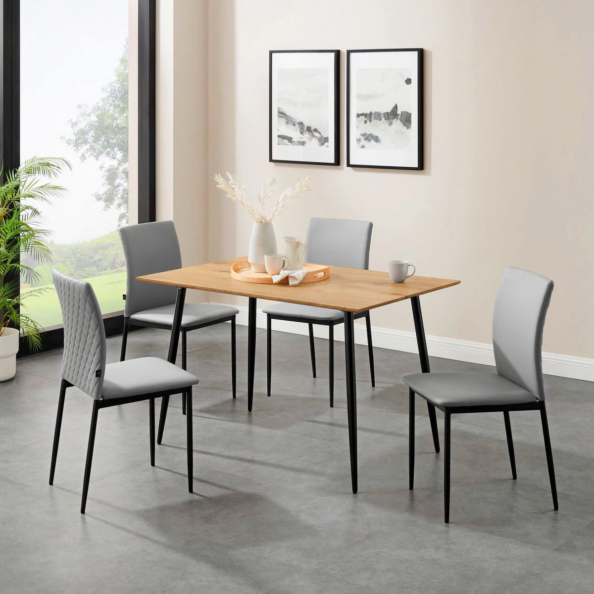 STUHL-SET 4 Stück  in Stahl Lederlook  - Anthrazit/Schwarz, Design, Textil/Metall (44/88/51cm) - MID.YOU