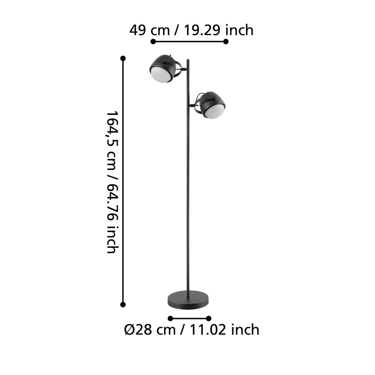 STEHLEUCHTE 18/162 cm    - Schwarz/Weiß, Design, Glas/Metall (18/162cm) - Eglo