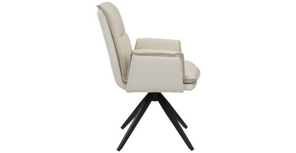 ARMLEHNSTUHL  Sitzfläche 360° drehbar, automatische Rückholfunktion Struktur Echtleder  Beige  - Beige/Schwarz, Design, Leder/Textil (63/89/65cm) - Novel