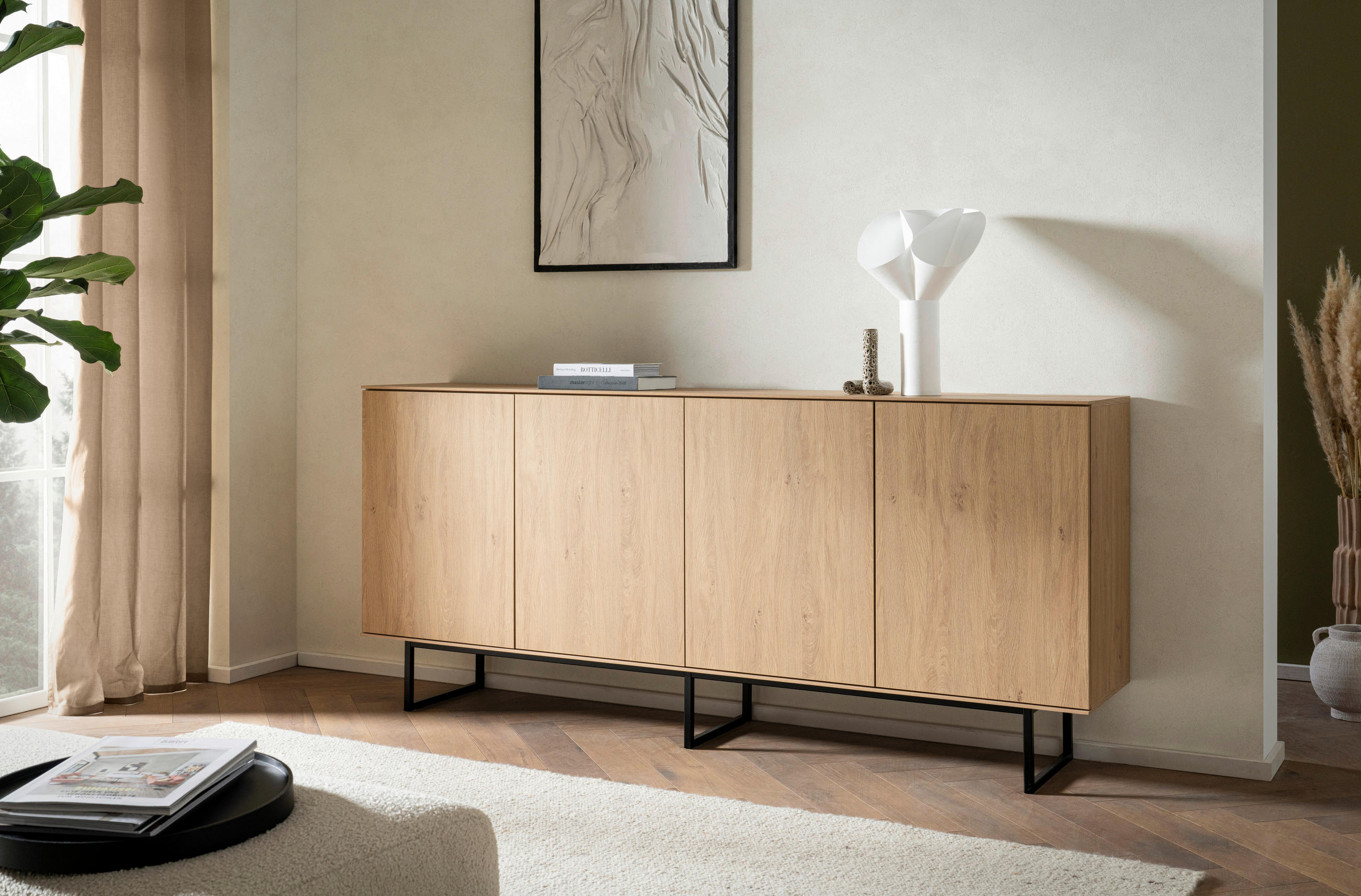 SIDEBOARD  in 200/90/40 cm  - Eichefarben/Schwarz, Design, Holzwerkstoff/Metall (200/90/40cm) - Modante