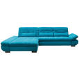 ECKSOFA Türkis Mikrofaser Kopfteilverstellung  - Türkis/Schwarz, Design, Textil/Metall (341/204cm) - Xora