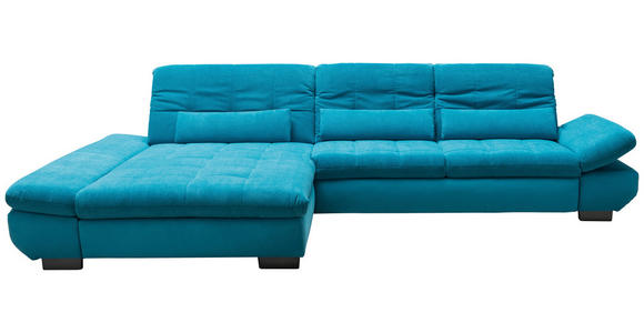 ECKSOFA Türkis Mikrofaser Kopfteilverstellung  - Türkis/Schwarz, Design, Textil/Metall (341/204cm) - Xora