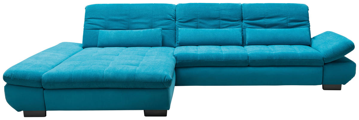ECKSOFA Türkis Mikrofaser Kopfteilverstellung  - Türkis/Schwarz, Design, Textil/Metall (204/341cm) - Xora