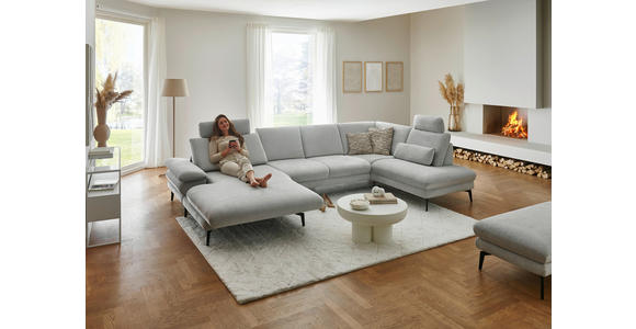 WOHNLANDSCHAFT in Chenille, Flachgewebe Silberfarben - Silberfarben/Schwarz, Design, Textil/Metall (180/344/208cm) - Dieter Knoll