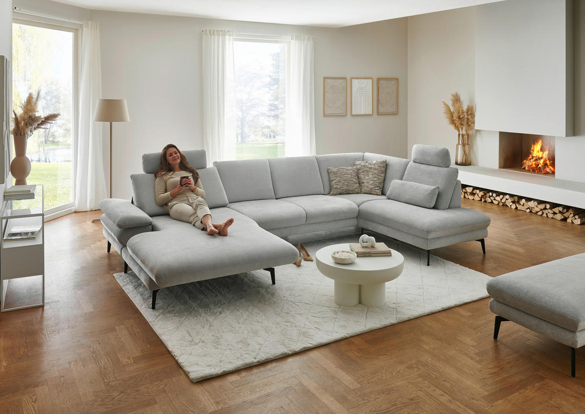WOHNLANDSCHAFT in Chenille, Flachgewebe Silberfarben  - Silberfarben/Schwarz, Design, Textil/Metall (180/344/208cm) - Dieter Knoll