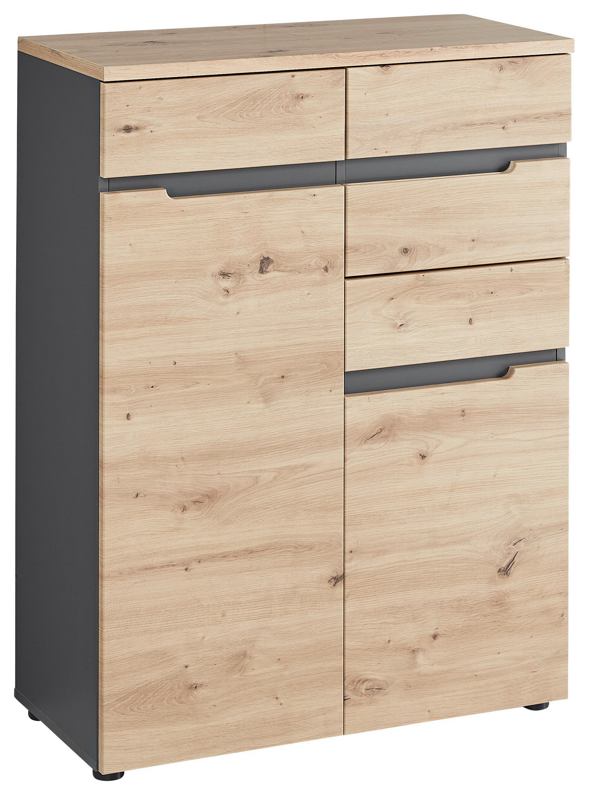 KOMMODE Graphitfarben, Eiche Artisan - Schwarz/Graphitfarben, Design, Holzwerkstoff/Kunststoff (80/107/38cm) - Voleo