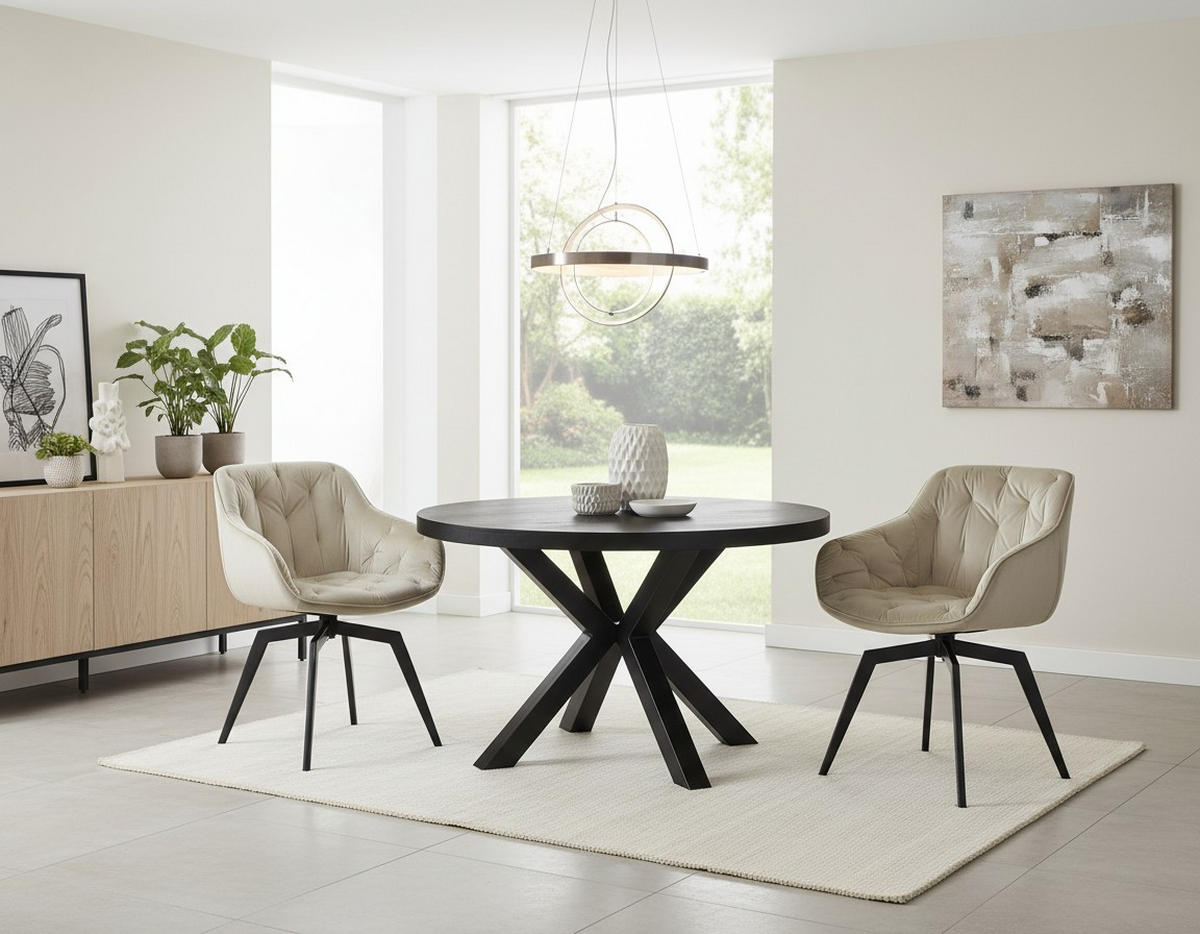 ESSTISCH in Holz, Metall 130/130/76 cm  - Schwarz, MODERN, Holz/Metall (130/130/76cm) - MID.YOU