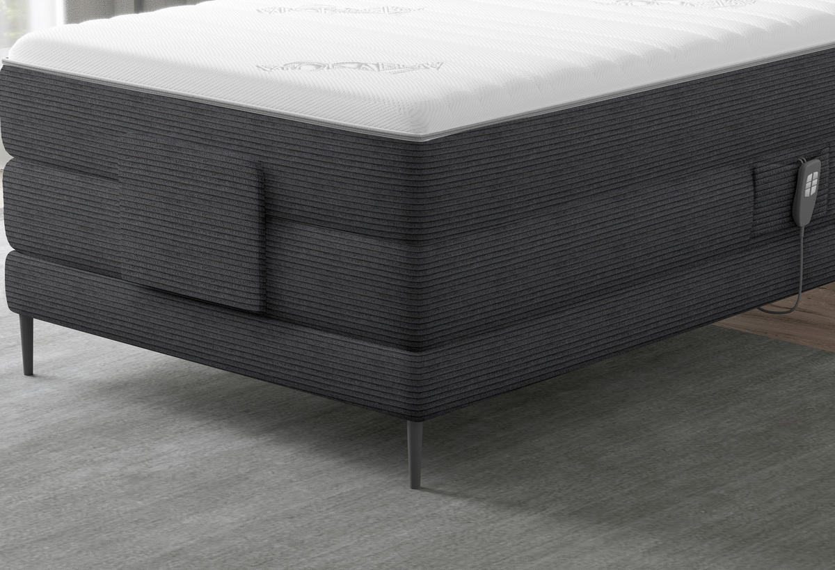 BOXSPRINGBETT 100/200 cm  in Dunkelgrau  - Dunkelgrau/Schwarz, Natur, Textil/Metall (100/200cm) - Esposa