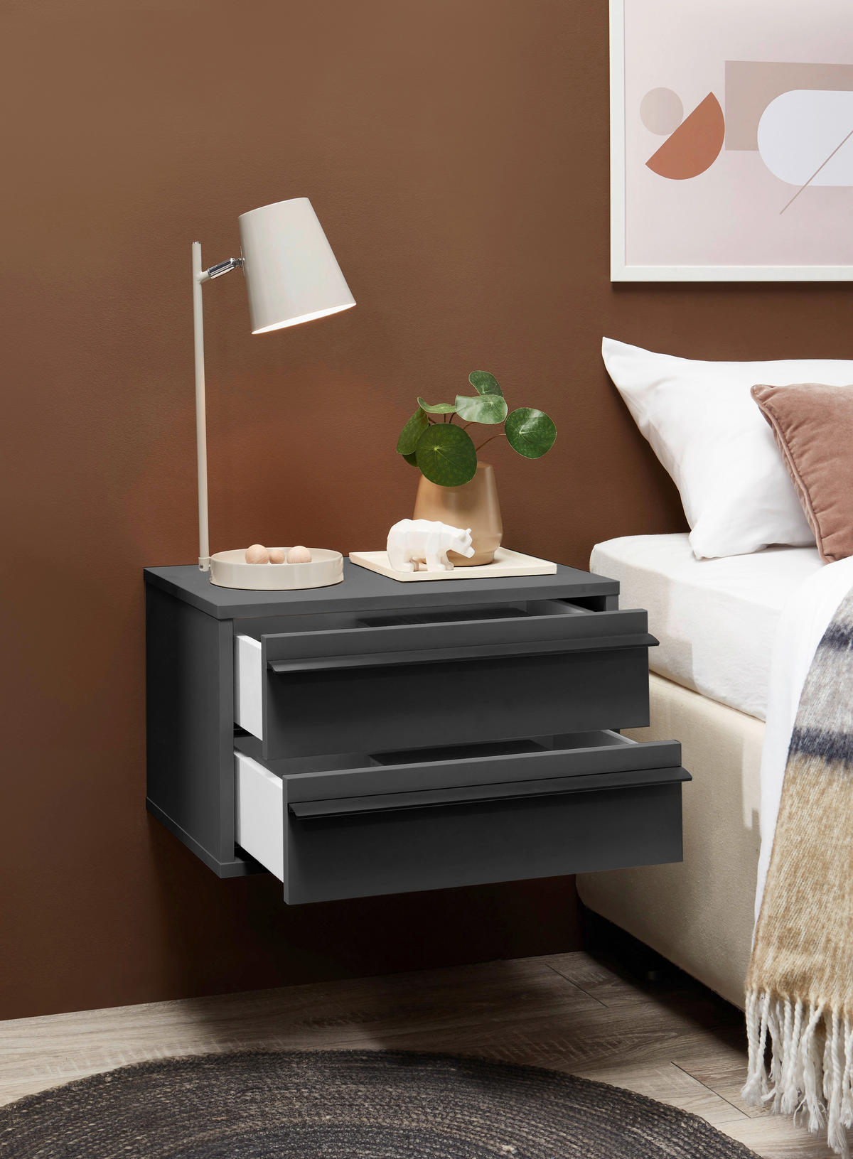 NACHTSCHRANK 50/31/34 cm  - Schwarz/Graphitfarben, KONVENTIONELL, Holzwerkstoff/Metall (50/31/34cm) - Chameo