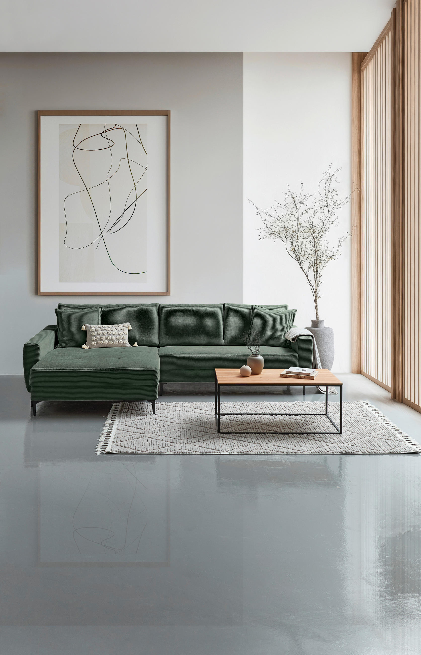 ECKSOFA Waldgrün Cord  - Waldgrün/Schwarz, Design, Textil/Metall (174/283cm) - Xora