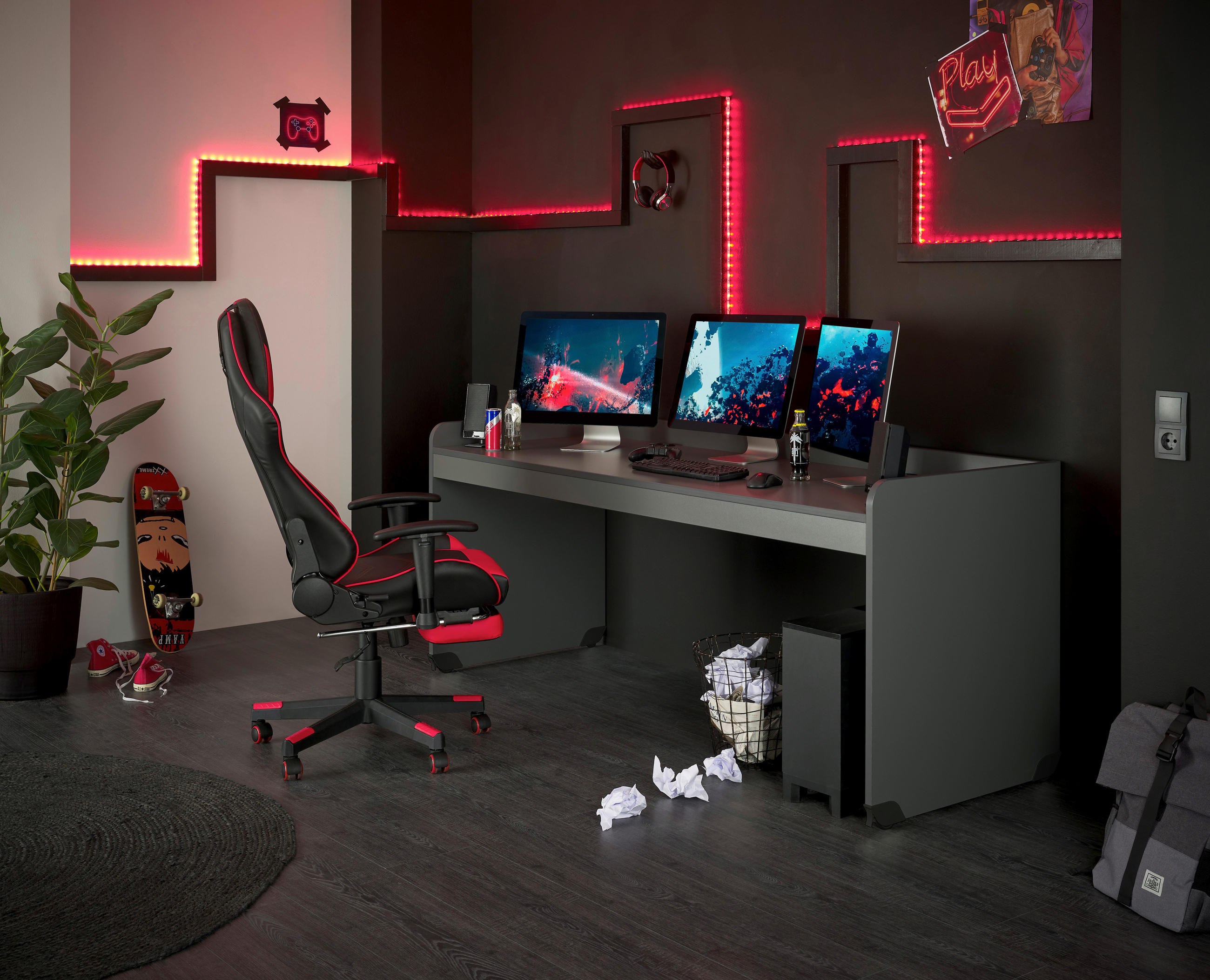 GAMINGTISCH Graphitfarben  - Graphitfarben, MODERN, Holzwerkstoff/Kunststoff (204,4/72/84,3cm) - MID.YOU