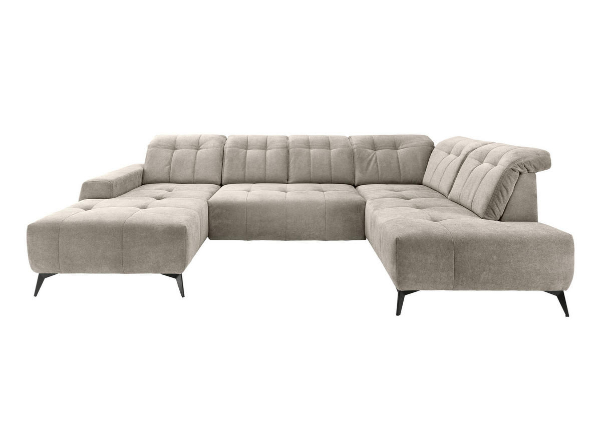 WOHNLANDSCHAFT Chenille Beige  - Beige/Schwarz, Modern, Textil/Metall (200/337/180cm) - Livetastic