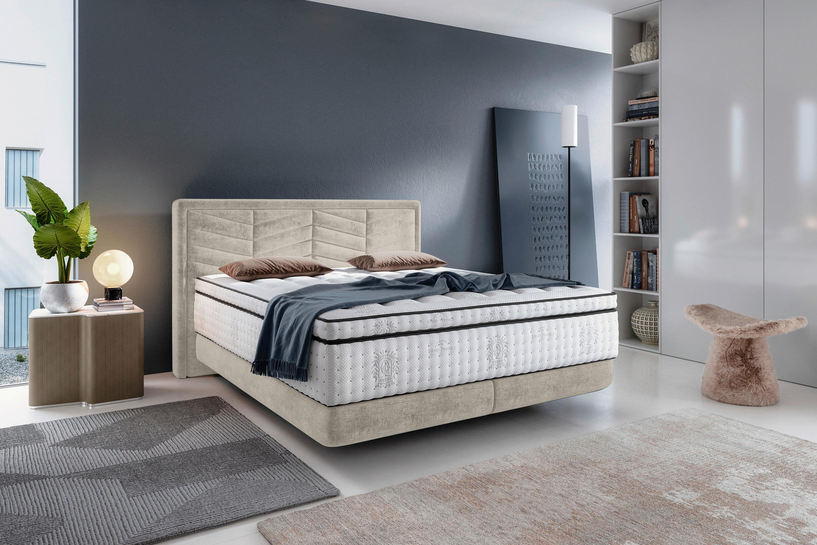 BOXSPRINGBETT 140/200 cm  in Hellgrau  - Hellgrau/Schwarz, KONVENTIONELL, Kunststoff/Textil (140/200cm) - Carryhome