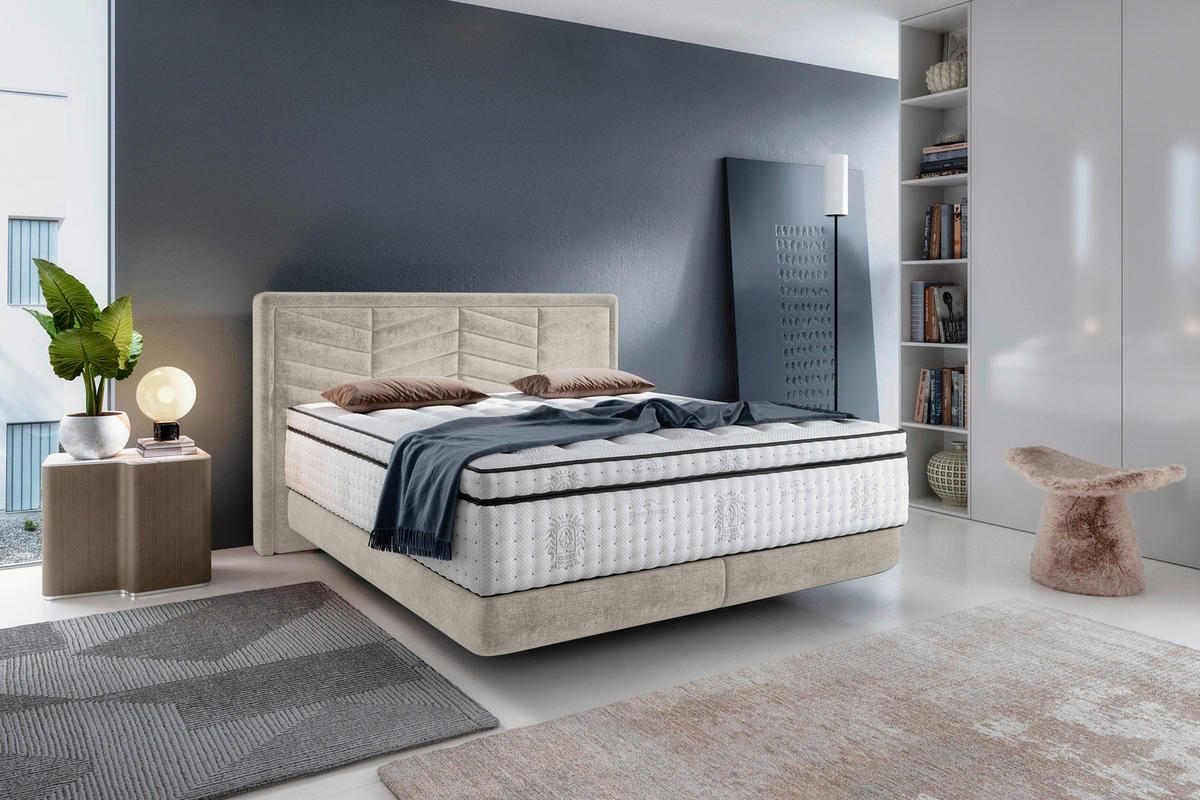 BOXSPRINGBETT 180/200 cm  in Hellgrau  - Hellgrau/Schwarz, Konventionell, Kunststoff/Textil (180/200cm) - Carryhome