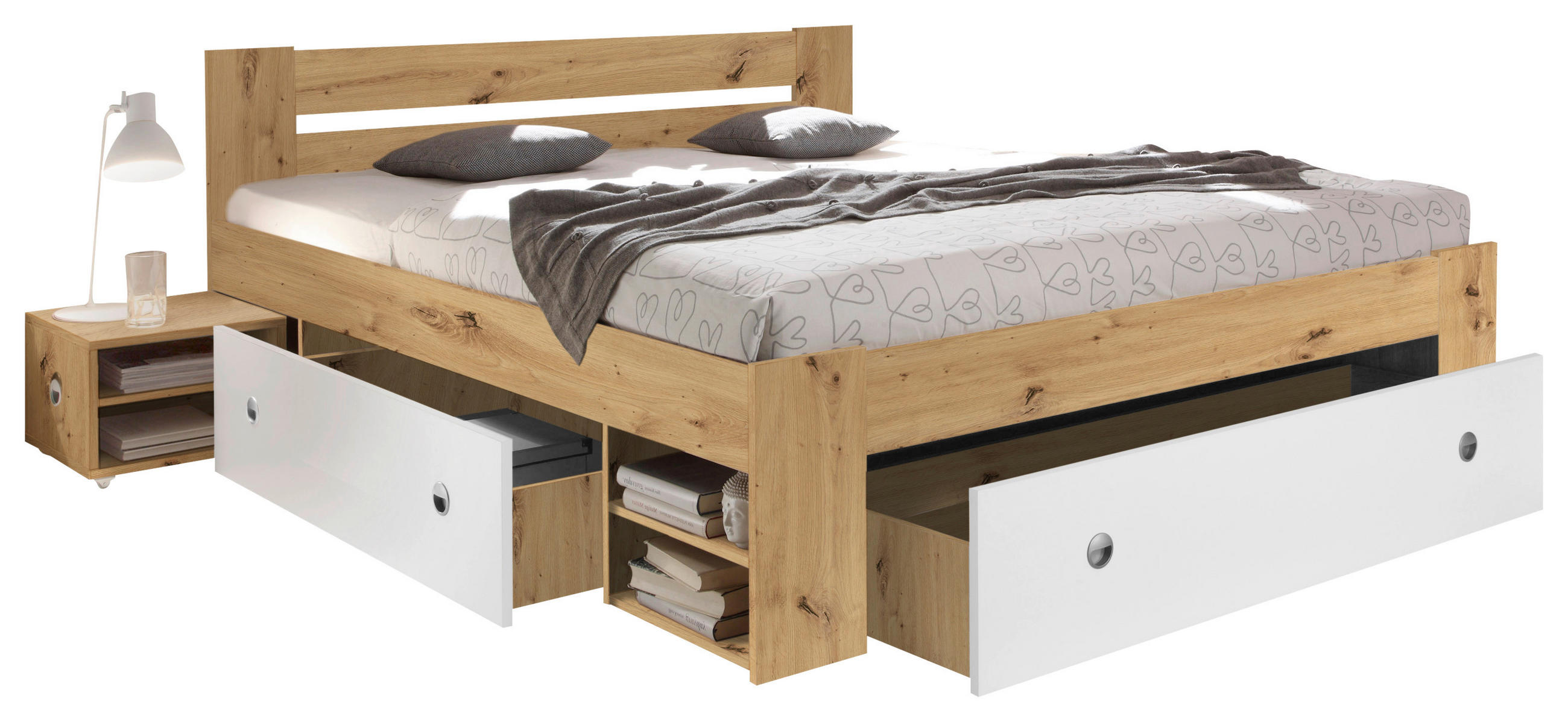 POSTELJNA GARNITURA   x  , leseni material bela, barve hrasta  - barve hrasta/bela, Moderno, leseni material (140/200cm) - Boxxx