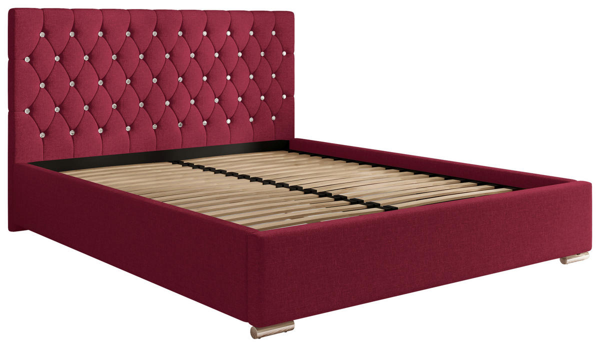 POLSTERBETT 180/200 cm,  in Dunkelrot, gepolstertes Kopfteil, Lattenrost, Bettkasten,  - Chromfarben/Schwarz, MODERN, Holz/Kunststoff (180/200cm) - Chameo