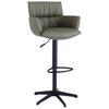 BARHOCKER Echtleder Schwarz, Olivgrün Eisen Lederauswahl, Stoffauswahl, Sitzfläche 360° drehbar, automatische Rückholfunktion  - Schwarz/Olivgrün, Design, Leder/Metall (58/88-112/58cm) - Dieter Knoll