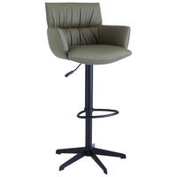 BARHOCKER Echtleder Schwarz, Olivgrün Eisen Lederauswahl, Stoffauswahl, Sitzfläche 360° drehbar, automatische Rückholfunktion  - Schwarz/Olivgrün, Design, Leder/Metall (58/88-112/58cm) - Dieter Knoll