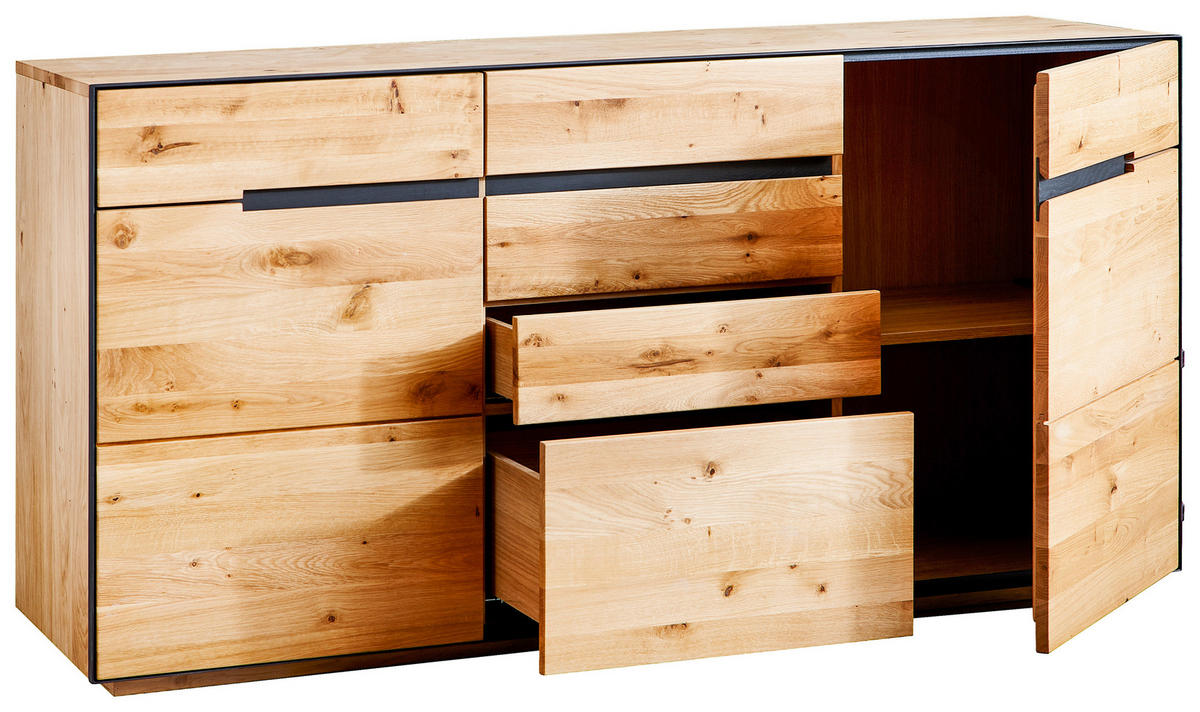 COMODĂ CU UșI 165/85/42 cm  - culoare lemn stejar/antracit, Konventionell, metal/lemn (165/85/42cm) - Linea Natura