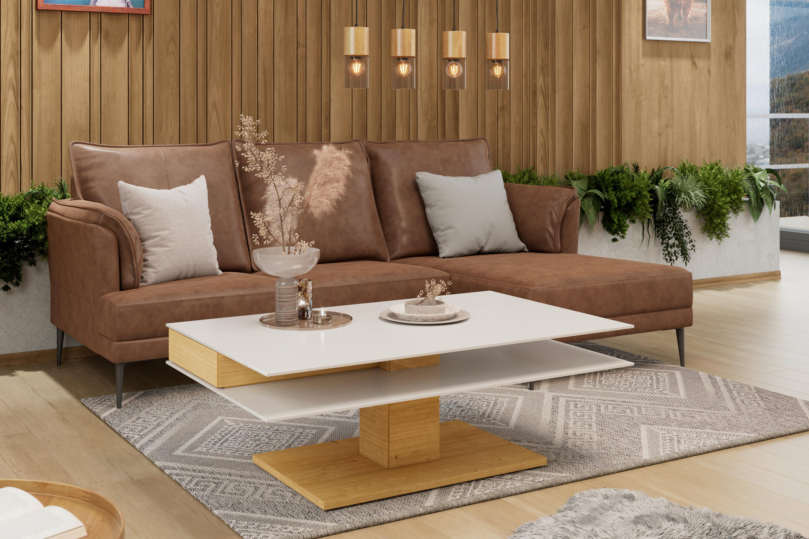 Thumbnail - Voglauer Couchtisch, Weiß, Eiche, Holz, Glas, Holzwerkstoff, Wildeiche, furniert, massiv, 1 Schubladen, rechteckig, ecki...