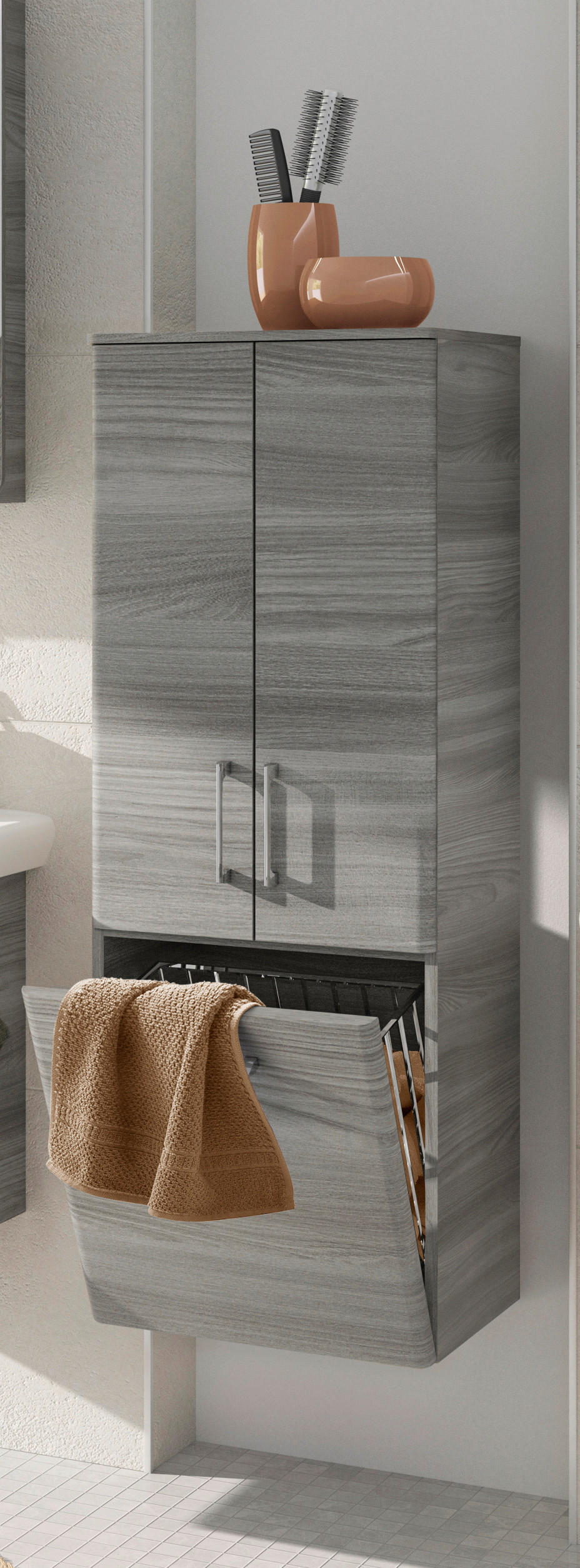 MIDISCHRANK 45/121,2/33 cm  - Chromfarben/Grau, KONVENTIONELL, Glas/Holzwerkstoff (45/121,2/33cm) - Sadena