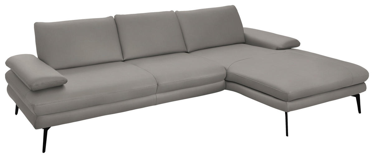 ECKSOFA in Echtleder Silberfarben  - Silberfarben/Schwarz, Design, Leder/Metall (310/180cm) - Dieter Knoll