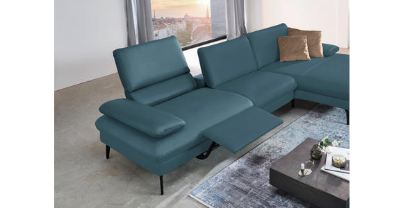 ECKSOFA in Echtleder Blau 325/157 cm - Blau/Schwarz, Design, Leder/Metall (325/157cm) - Dieter Knoll