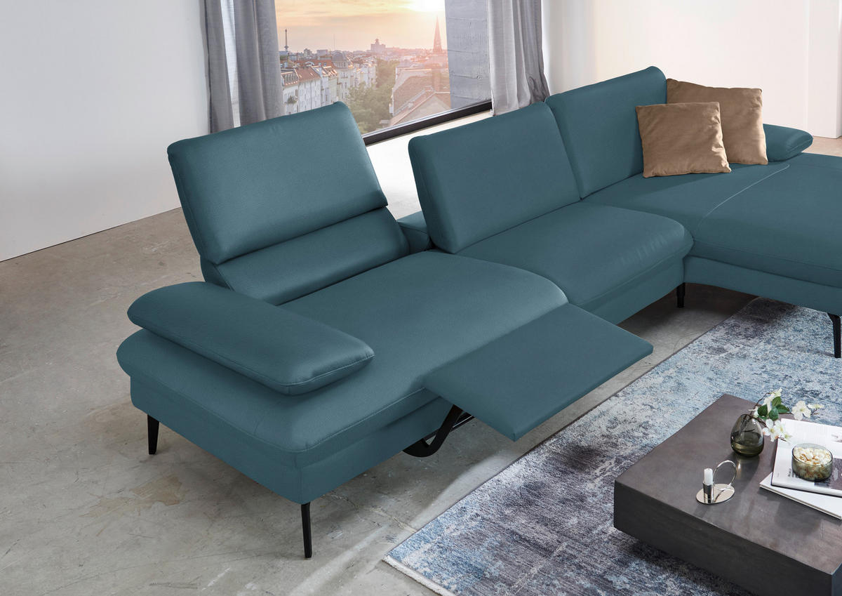 ECKSOFA in Echtleder Blau  - Blau/Schwarz, Design, Leder/Metall (325/157cm) - Dieter Knoll